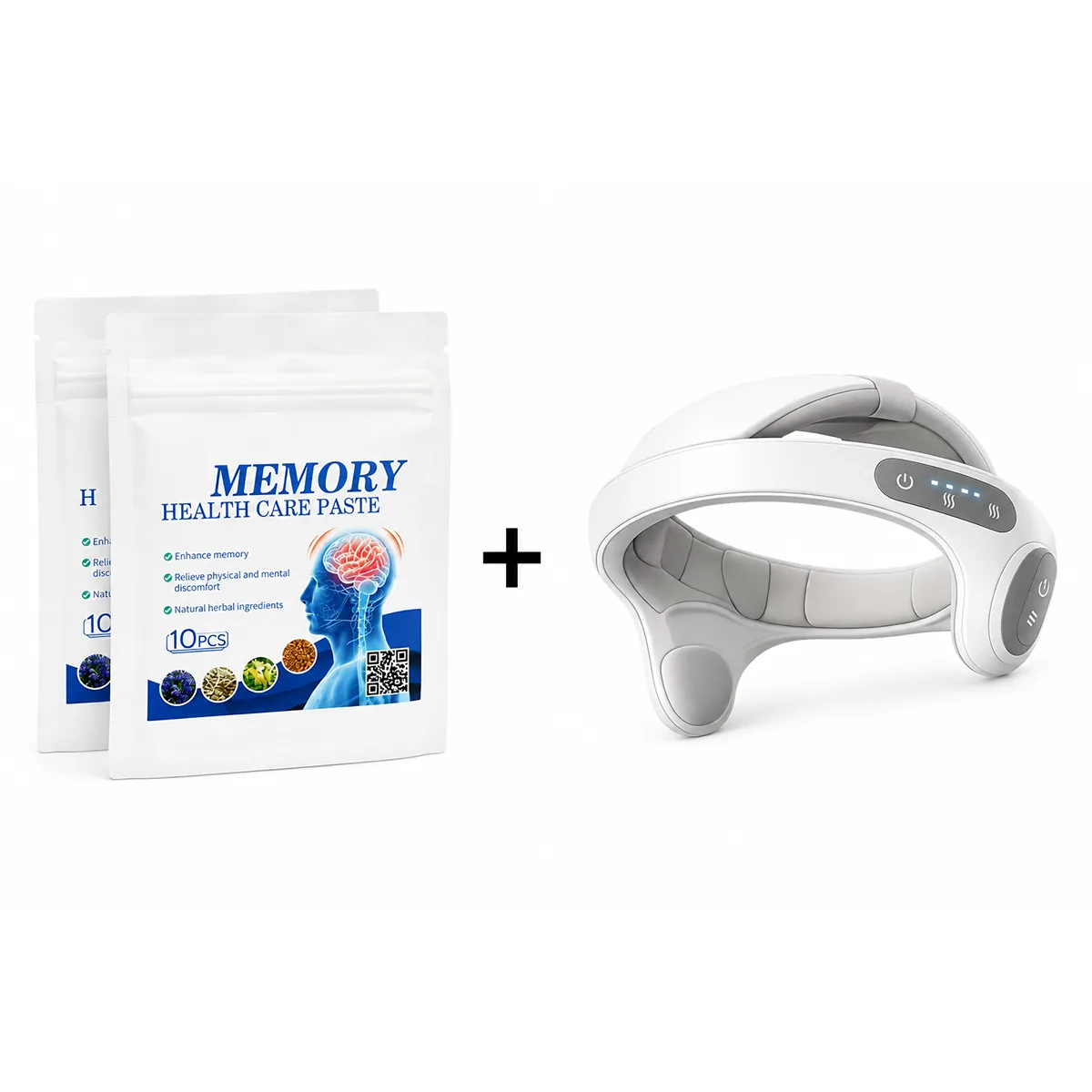 The Cresswell Kit — Memory Health Care patches plus a white scalp massager instrument